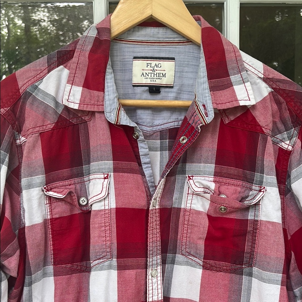 Flag & Anthem Red/White Snap Long Sleeve (large) EUC